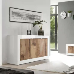 Credenza Dabat, 160x43 h86 cm, Bianco e Acacia<Dmora Fashion