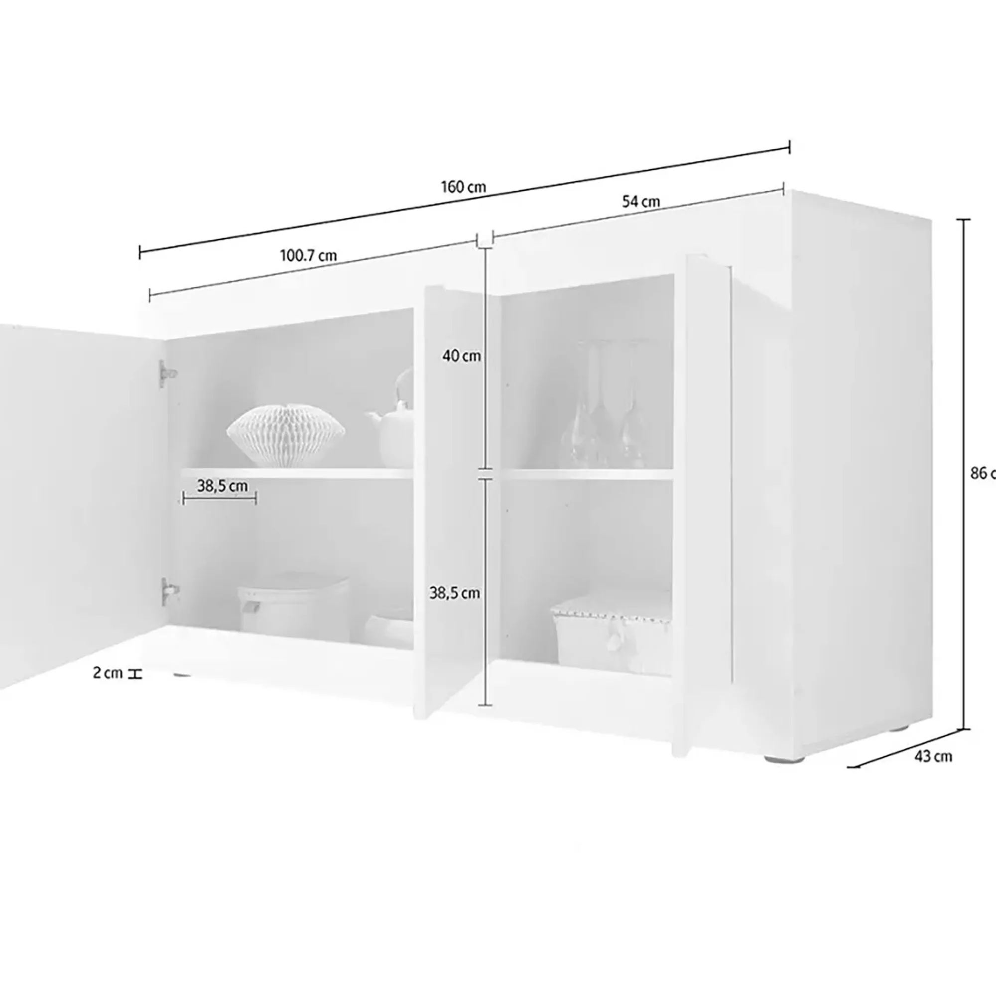 Credenza Dabat, 160x43 h86 cm, Bianco e Acacia<Dmora Fashion