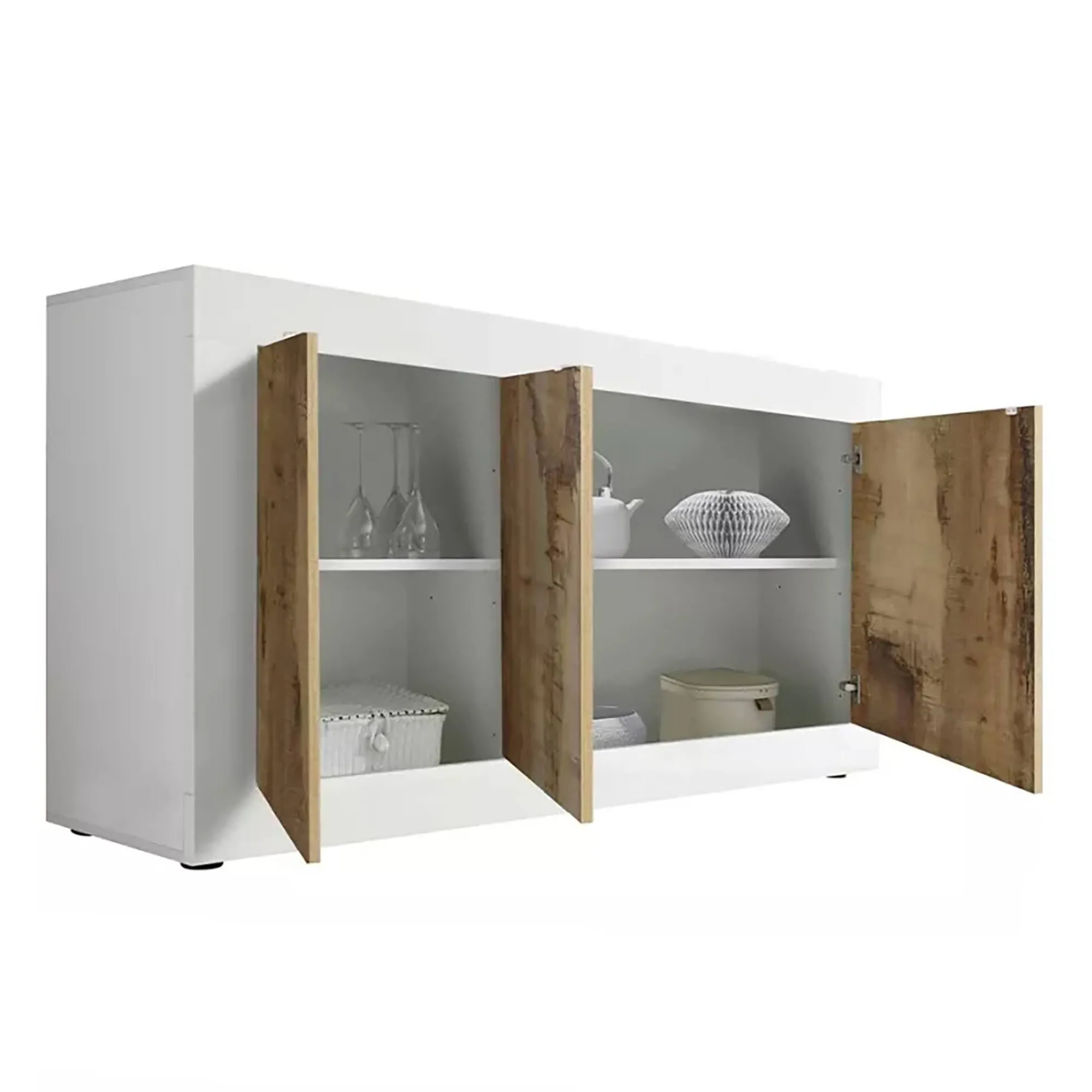 Credenza Dabat, 160x43 h86 cm, Bianco e Acacia<Dmora Fashion
