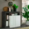 Credenza Dalle, 108x42 h93 cm, Bianco lucido e Ardesia<Dmora Outlet