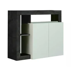 Credenza Dalle, 108x42 h93 cm, Bianco lucido e Ardesia<Dmora Outlet