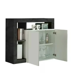 Credenza Dalle, 108x42 h93 cm, Bianco lucido e Ardesia<Dmora Outlet
