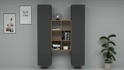 Credenza Danila, cm 140x30h180, Antracite e Acero<Dmora Fashion