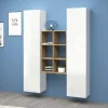 Credenza Danila, cm 140x30h180, Bianco lucido e Acero<Dmora Best Sale