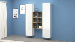 Credenza Danila, cm 140x30h180, Bianco lucido e Acero<Dmora Best Sale
