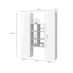 Credenza Danila, cm 140x30h180, Bianco lucido e Acero<Dmora Best Sale