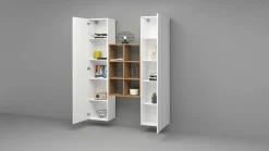 Credenza Danila, cm 140x30h180, Bianco lucido e Acero<Dmora Best Sale