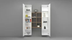 Credenza Danila, cm 140x30h180, Bianco lucido e Acero<Dmora Best Sale