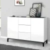 Credenza Dannes, cm 120x40h80, Bianco lucido e Ardesia<Dmora Sale