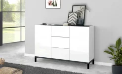 Credenza Dannes, cm 120x40h80, Bianco lucido e Ardesia<Dmora Sale