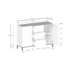 Credenza Dannes, cm 120x40h80, Bianco lucido e Ardesia<Dmora Sale