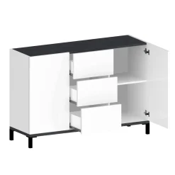 Credenza Dannes, cm 120x40h80, Bianco lucido e Ardesia<Dmora Sale