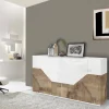 Credenza Dasllan, cm 159x43h86, Bianco lucido e Acero<Dmora Store