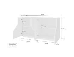 Credenza Dasllan, cm 159x43h86, Bianco lucido e Acero<Dmora Store