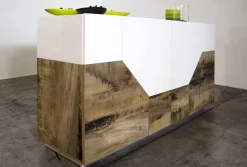 Credenza Dasllan, cm 159x43h86, Bianco lucido e Acero<Dmora Store