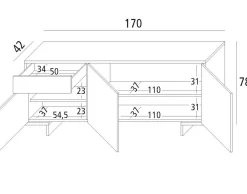 Credenza Davallon, 170x42h78 cm, Bianco e Cemento<Dmora Best