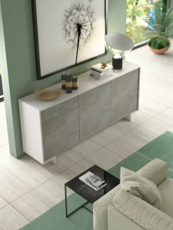Credenza Davallon, 170x42h78 cm, Bianco e Cemento<Dmora Best