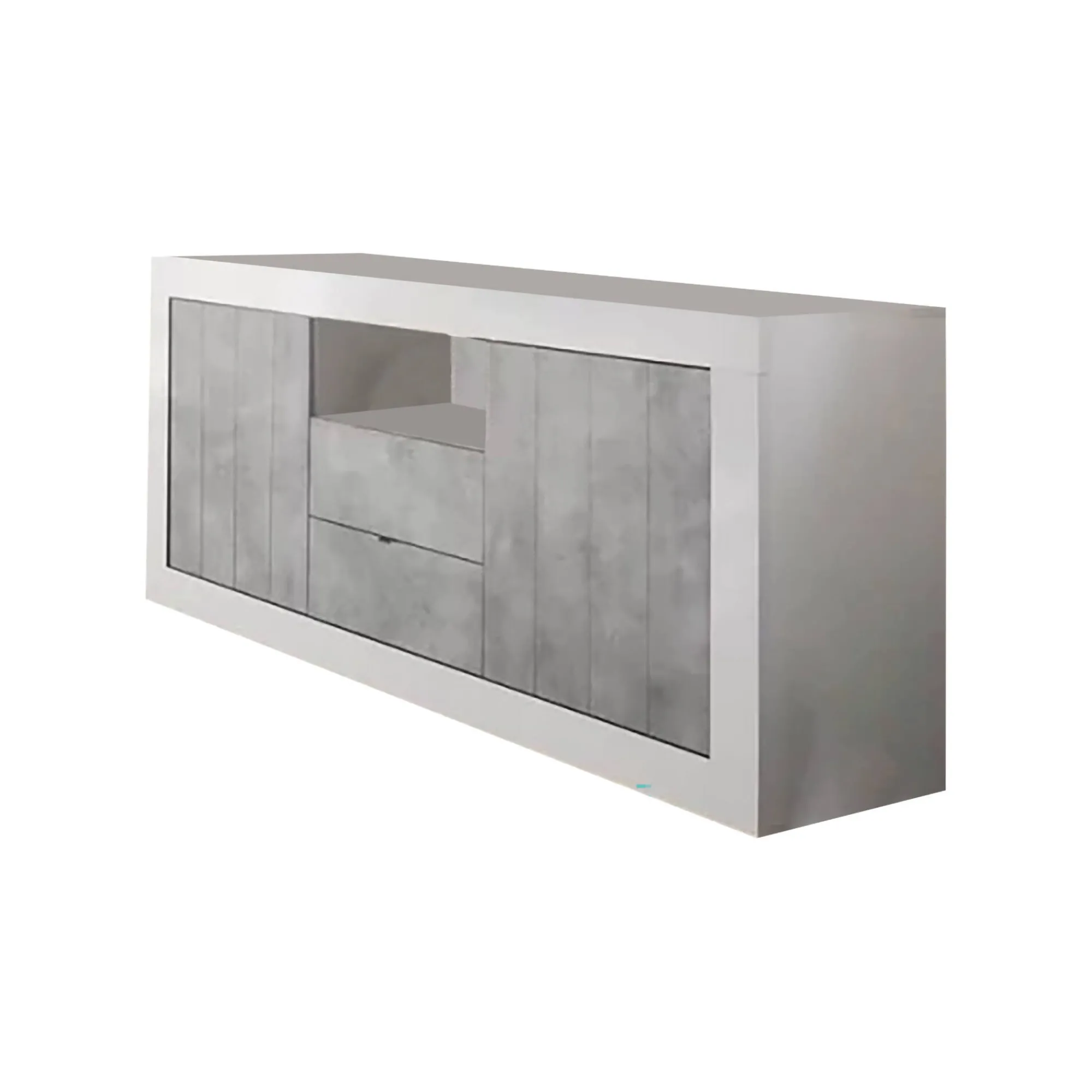 Credenza Ddaniel, 184x42 h86 cm, Bianco lucido e Cemento<Dmora Hot