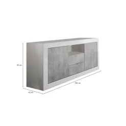 Credenza Ddaniel, 184x42 h86 cm, Bianco lucido e Cemento<Dmora Hot
