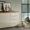 Credenza Ddelorenz, 120x43h89 cm, Bianco lucido e Rovere<Dmora Cheap