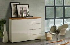 Credenza Ddelorenz, 120x43h89 cm, Bianco lucido e Rovere<Dmora Cheap