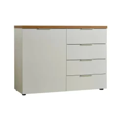 Credenza Ddelorenz, 120x43h89 cm, Bianco lucido e Rovere<Dmora Cheap