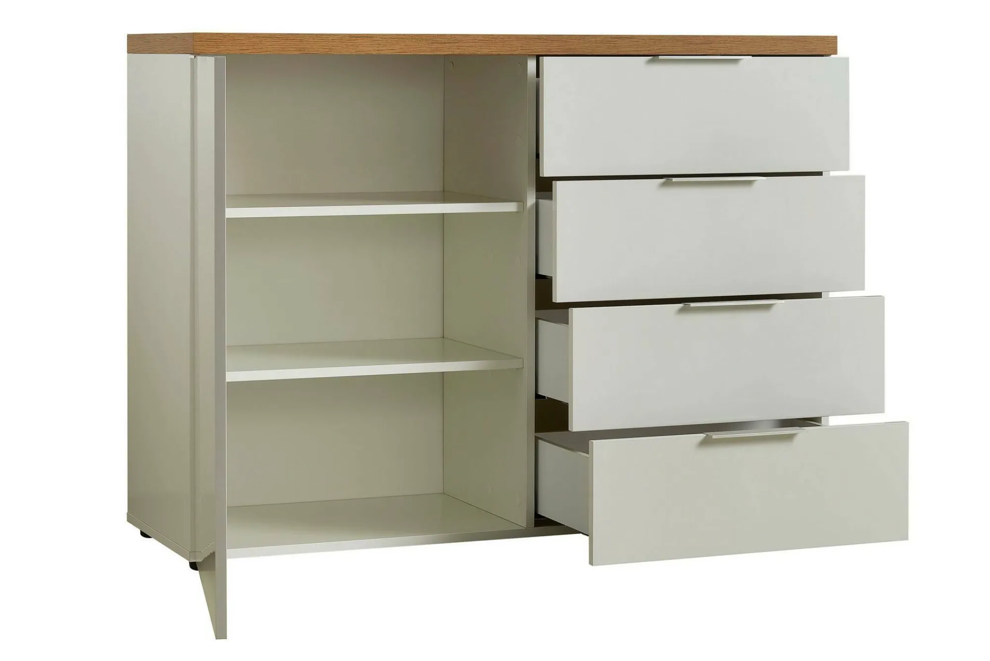 Credenza Ddelorenz, 120x43h89 cm, Bianco lucido e Rovere<Dmora Cheap