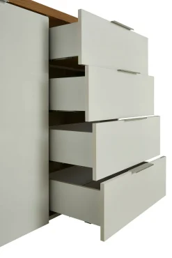 Credenza Ddelorenz, 120x43h89 cm, Bianco lucido e Rovere<Dmora Cheap