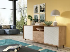 Credenza Ddiges, 184x45h77 cm, Bianco e Rovere<Dmora Sale
