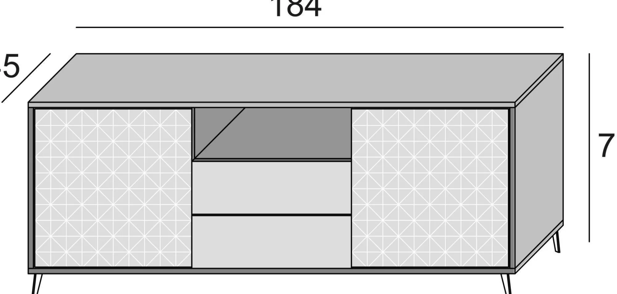 Credenza Ddiges, 184x45h77 cm, Bianco e Rovere<Dmora Sale