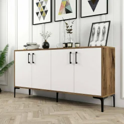Credenza Dflamign, 160x35h78 cm, Noce e Bianco<Dmora Online