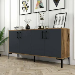 Credenza Dflamign, 160x35h78 cm, Noce e Antracite<Dmora Sale