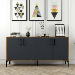 Credenza Dflamign, 160x35h78 cm, Noce e Antracite<Dmora Sale
