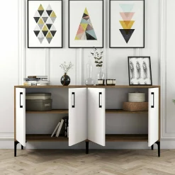 Credenza Dflamign, 160x35h78 cm, Noce e Bianco<Dmora Online