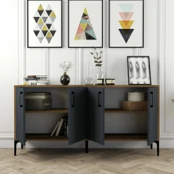 Credenza Dflamign, 160x35h78 cm, Noce e Antracite<Dmora Sale
