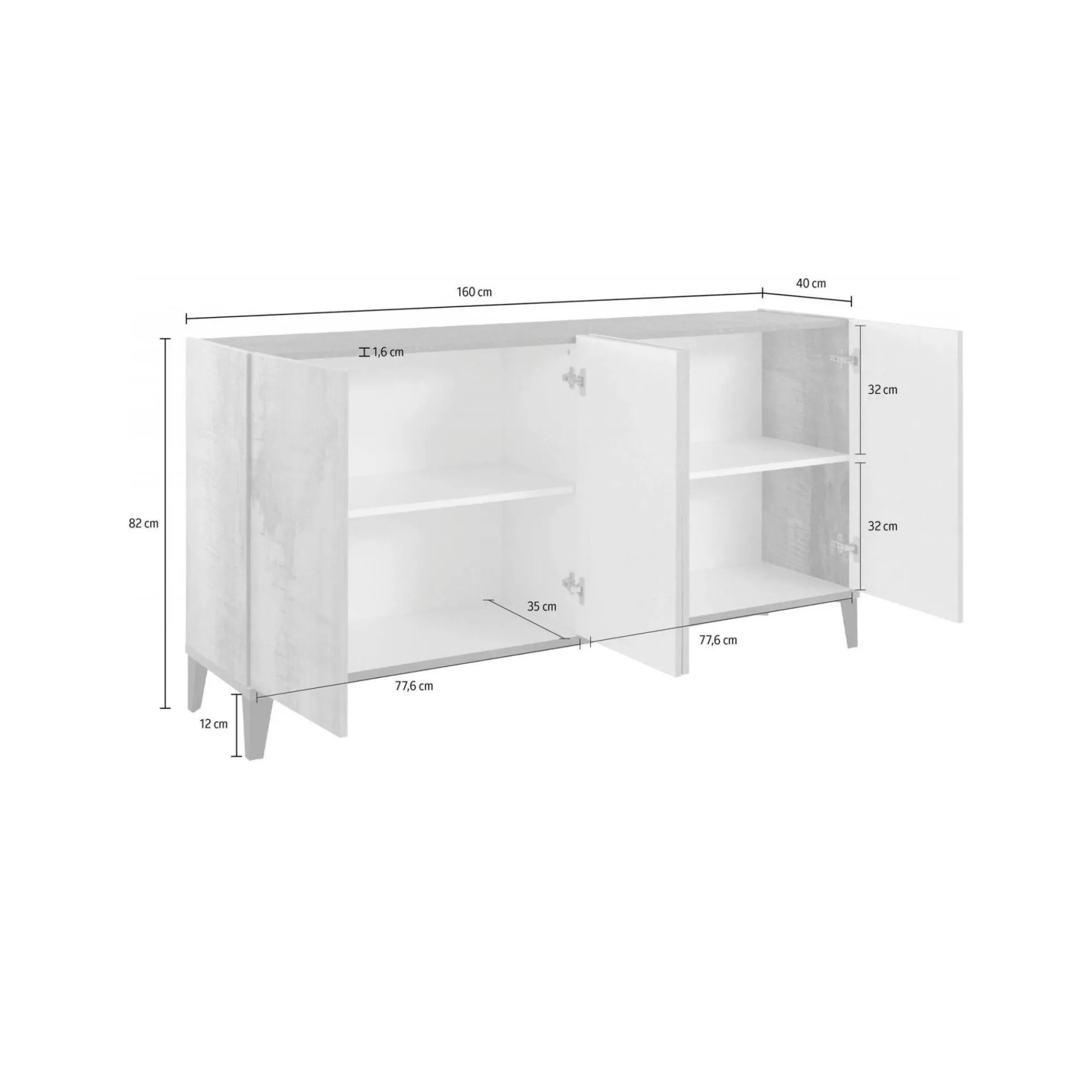 Credenza Dgarzo, cm 160x40h82, Ardesia e Acero<Dmora Store