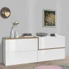 Credenza Dgels, cm 210x40h80, Bianco lucido e Acero<Dmora Cheap