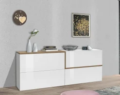Credenza Dgels, cm 210x40h80, Bianco lucido e Acero<Dmora Cheap