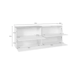 Credenza Dgels, cm 210x40h80, Bianco lucido e Acero<Dmora Cheap