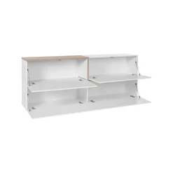 Credenza Dgels, cm 210x40h80, Bianco lucido e Acero<Dmora Cheap