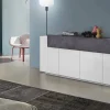 Credenza Dgerl, cm 200x45h86, Bianco lucido e Ardesia<Dmora Flash Sale