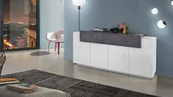 Credenza Dgerl, cm 200x45h86, Bianco lucido e Ardesia<Dmora Flash Sale