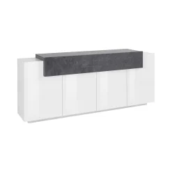 Credenza Dgerl, cm 200x45h86, Bianco lucido e Ardesia<Dmora Flash Sale