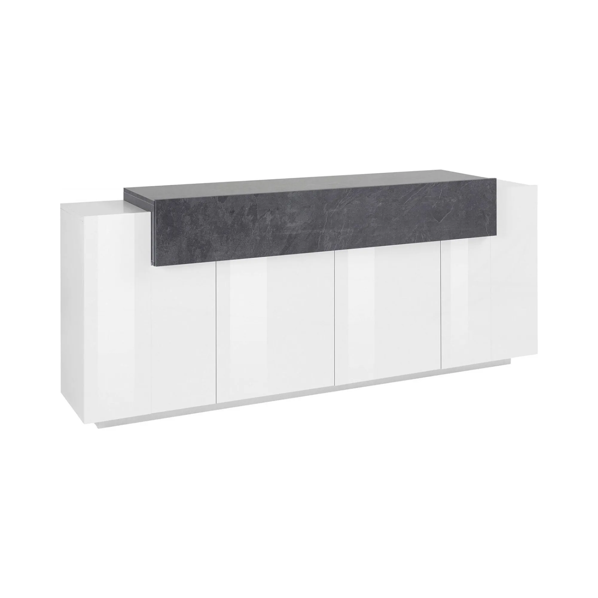 Credenza Dgerl, cm 200x45h86, Bianco lucido e Ardesia<Dmora Flash Sale