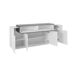 Credenza Dgerl, cm 200x45h86, Bianco lucido e Ardesia<Dmora Flash Sale