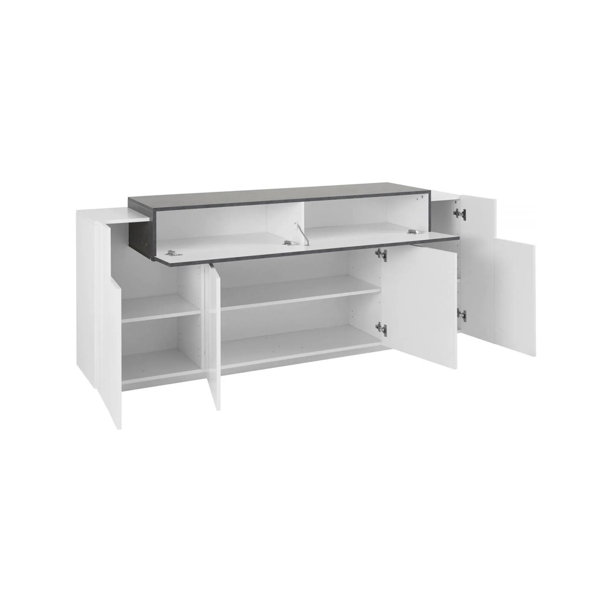 Credenza Dgerl, cm 200x45h86, Bianco lucido e Ardesia<Dmora Flash Sale