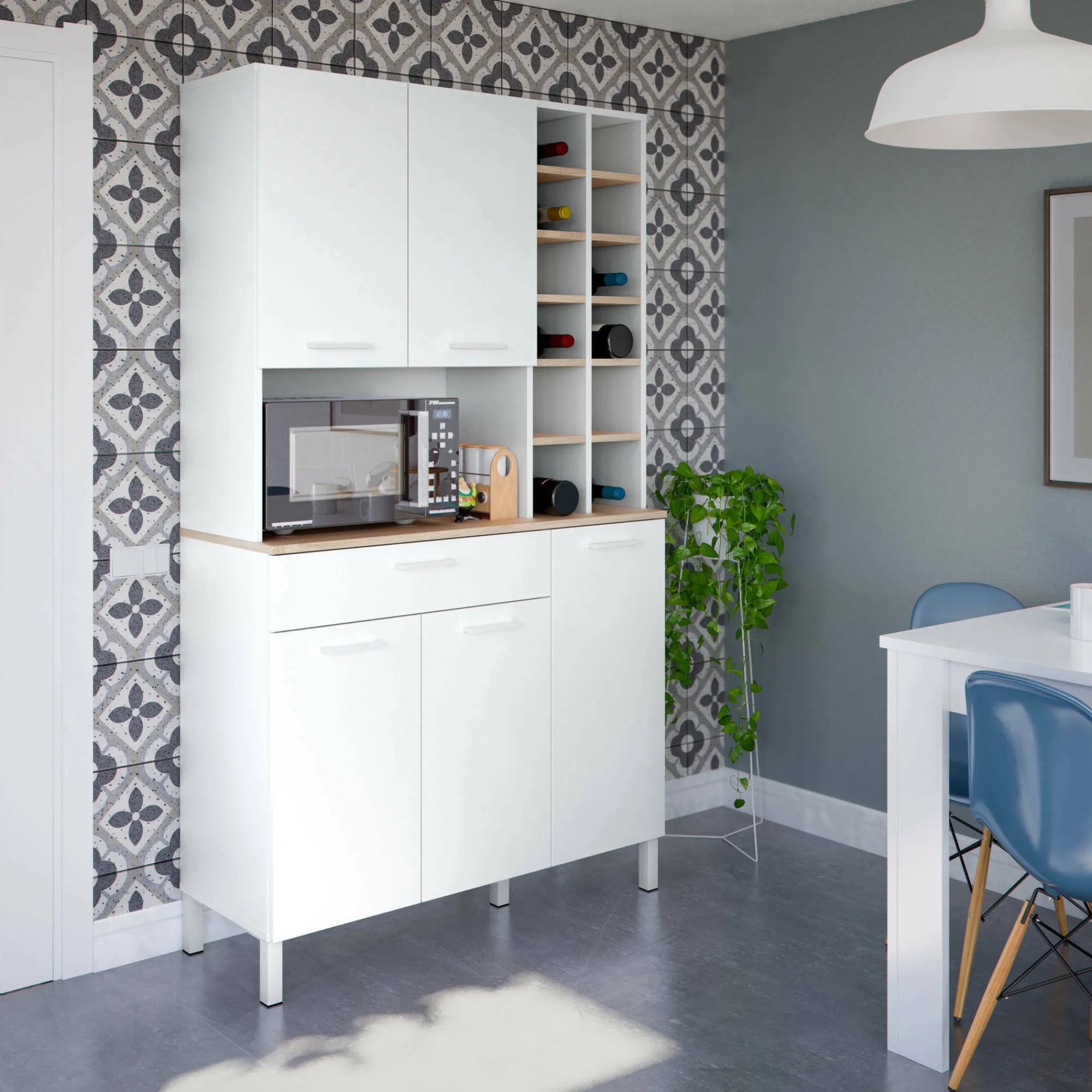 Credenza Dgobb, 108x40h186 cm, Rovere e Bianco<Dmora Hot