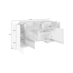 Credenza Dguan, cm 170x45h85, Bianco lucido e Ardesia<Dmora Flash Sale