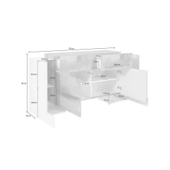 Credenza Dguan, cm 170x45h85, Bianco lucido e Acero<Dmora Shop