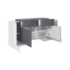 Credenza Dguan, cm 170x45h85, Bianco lucido e Ardesia<Dmora Flash Sale